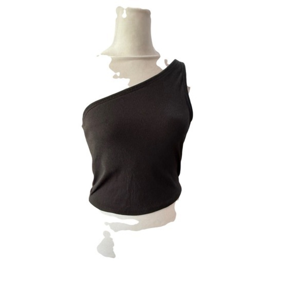 Victoria's Secret PINK One‎ Shoulder Ribbed Crop Tank Top Black Medium